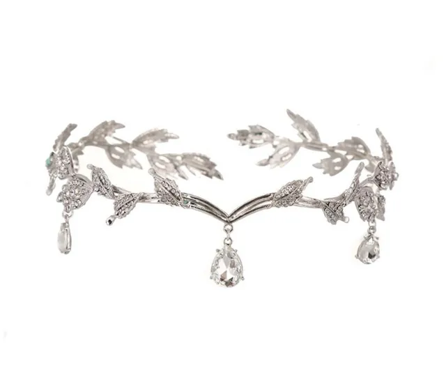 Retro Leaf Rhinestone Pendant Alloy Princess Crown Fashion Hair Accessories Simple and Elegant Metal Headwear