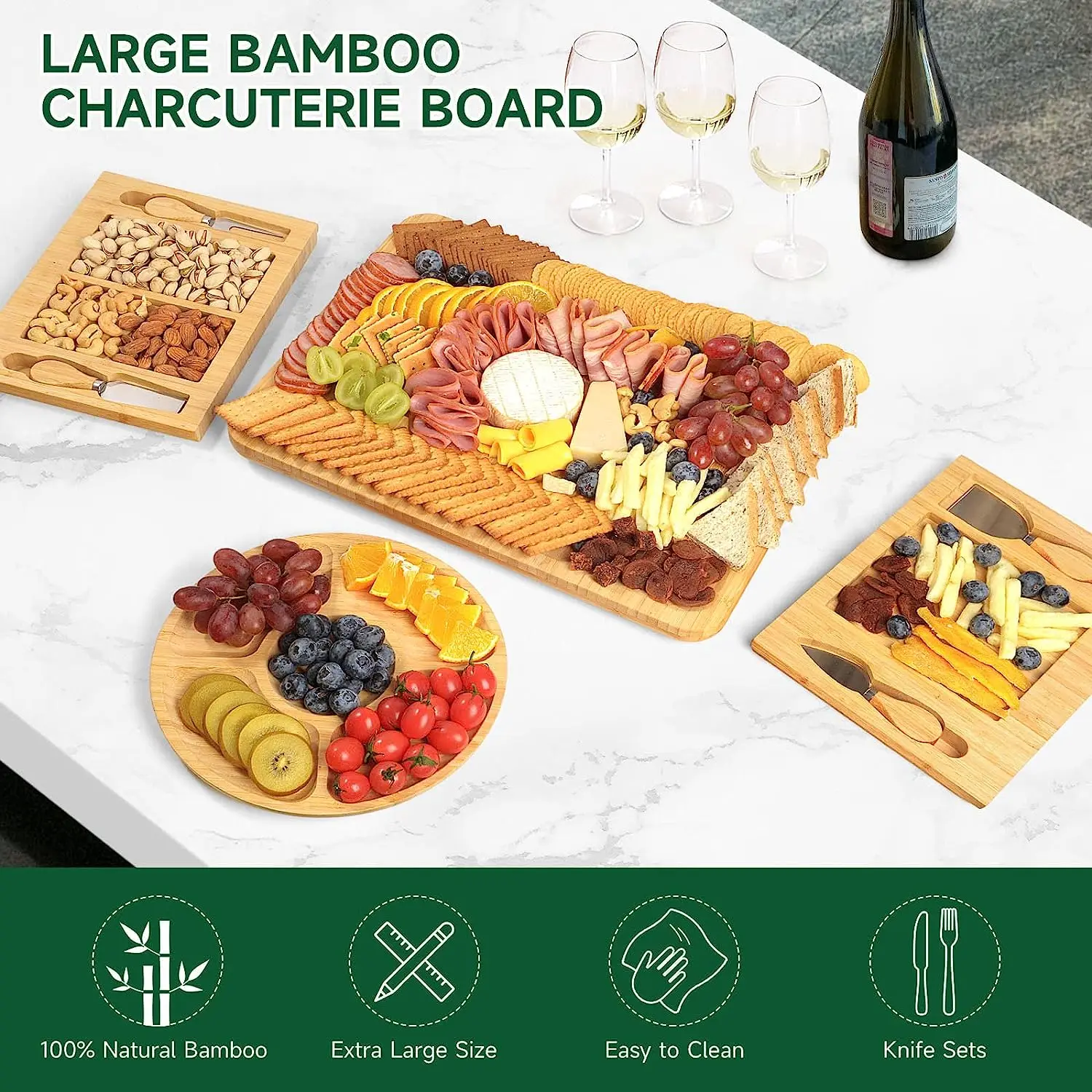 product bamboo cheese board and knife set with round cheese platter large charcuterie boards set for christmas gifts-3