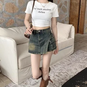 JY Z703SK01 Denim Ladies Mini Short Skirts for Women Mini Vintage Blue Buttocks a Lined Skirts