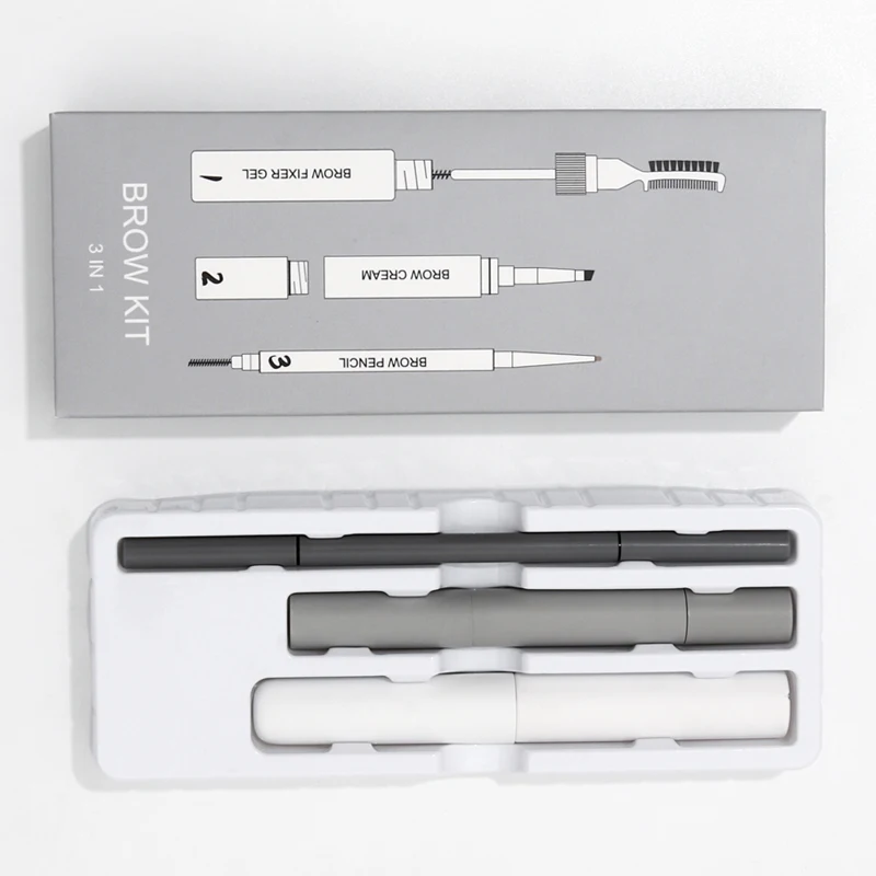 Custom Eyebrow Pen Glue Balm Eye Brow Kits with Logo Pencil Comb Brush Stencil Set Gel Private Label Waterproof Vegan Brow Set