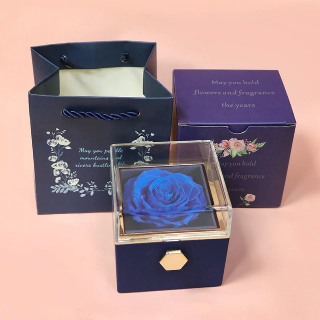 wholesale customized valentines day gift eternal rose preserved roses in acrylic box with necklace