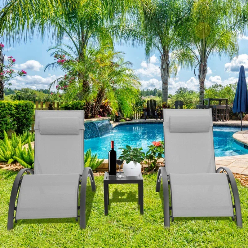 Leisure Outdoor Furniture Garden Patio Sun Lounger Chaise Lounge Potable Set Aluminum Fabric Swimming Pool details