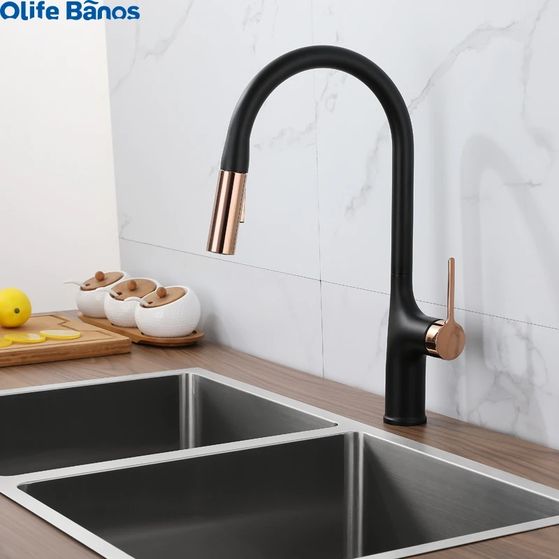 product rose gold black  sink  faucets commercial 304 sus pull down sprayer spring kitchen faucet sink tap-21