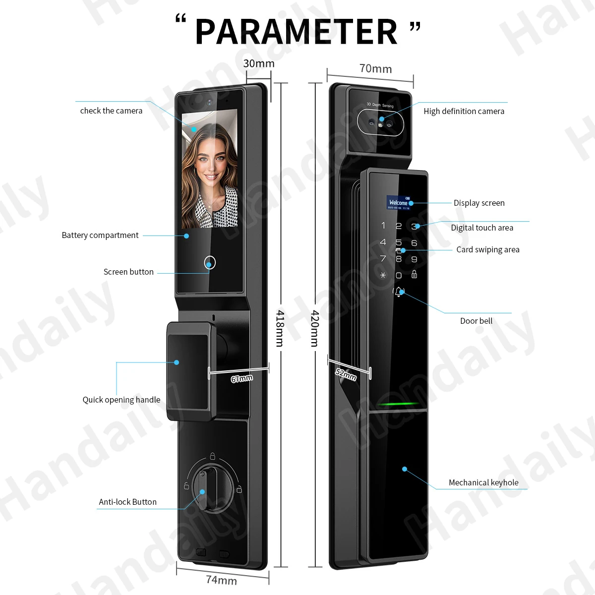 Waterproof Tuya 3D Face Recognition Smart Lock  Biometric Fingerprint With Video Call Function for Gate Digital Door Lock P60