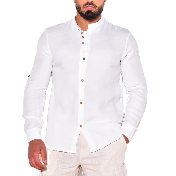 Engros sommer herre bomulds linned skjorter Stilfulde herre langærmet skjorte Custom print bomuld linned skjorter til mænd198_voghion.com