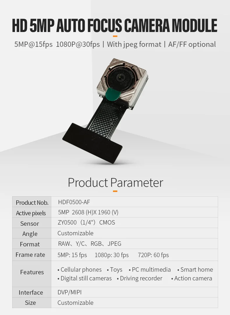 DGZX 5MP Y/C JPEG Formats Parallel Output Camera Module for Sony ZY0500/ISX012 Cmos Smart Device Photo Identification插图