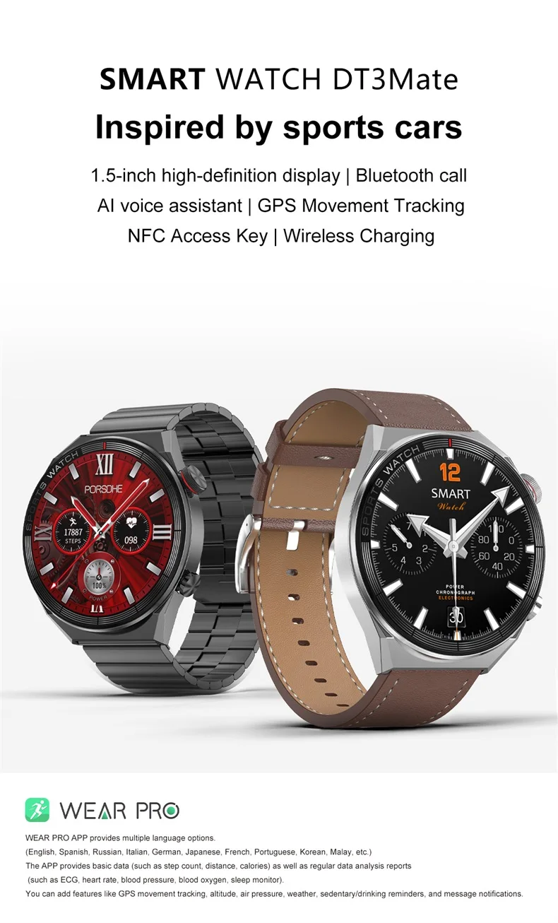 DT3 Mate Smart Watch with BT Call HR BP Health Tracker Wireless Charging Smartwatch Men Watch WearPro DT3 Mate (1).jpg