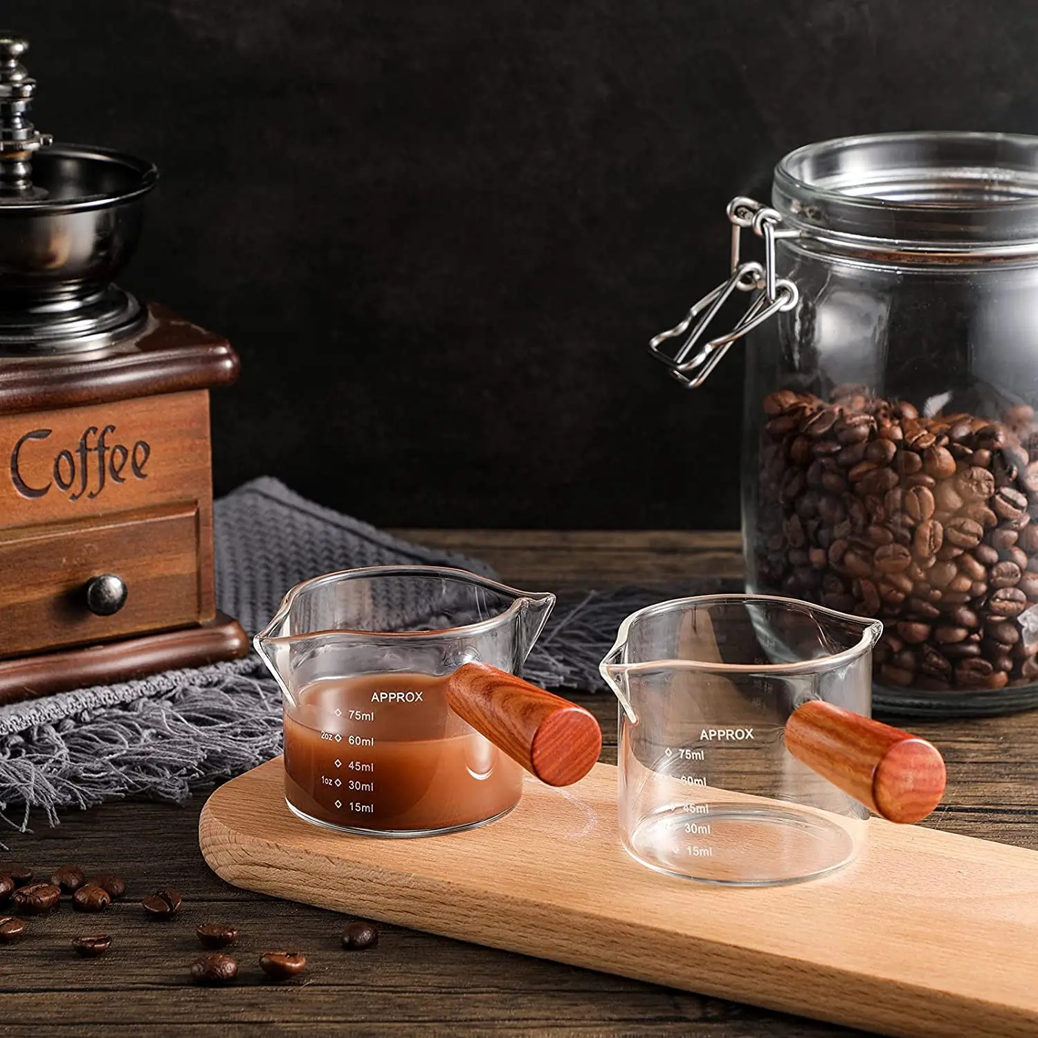 Espresso Measuring Cup Triple Pitcher Milk Cup With Handle For Barista Double Spout Shot Glass