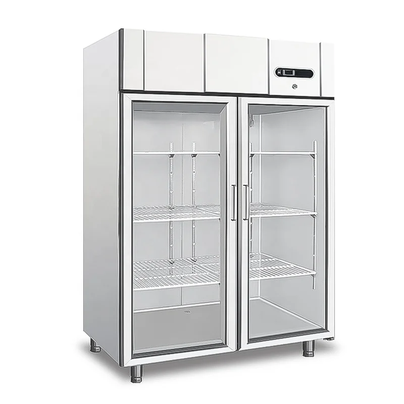 1000L ステンレス製 2ドア 4ガラスドア 業務用冷凍冷蔵庫 キッチン 