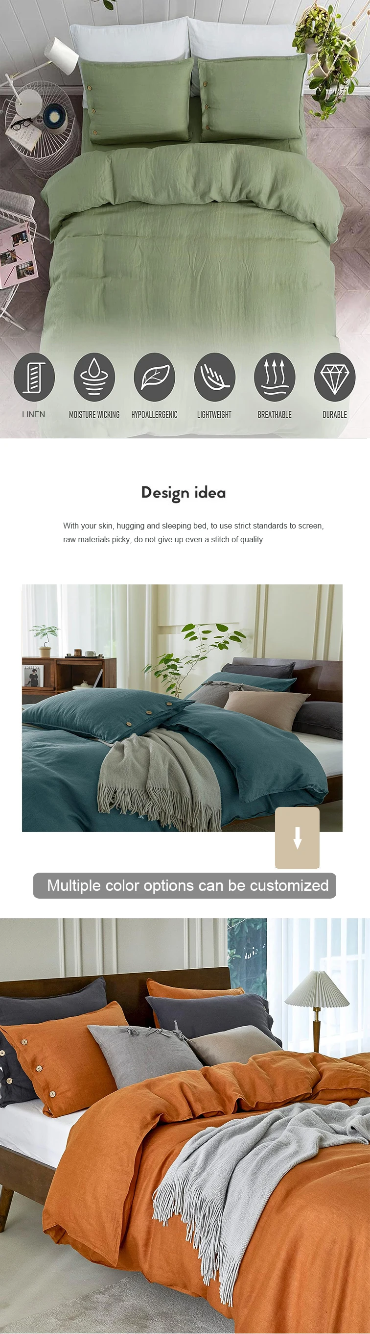 Light Luxury bedding Linen custom linen Double bed sheet set Full queen linen bedding factory