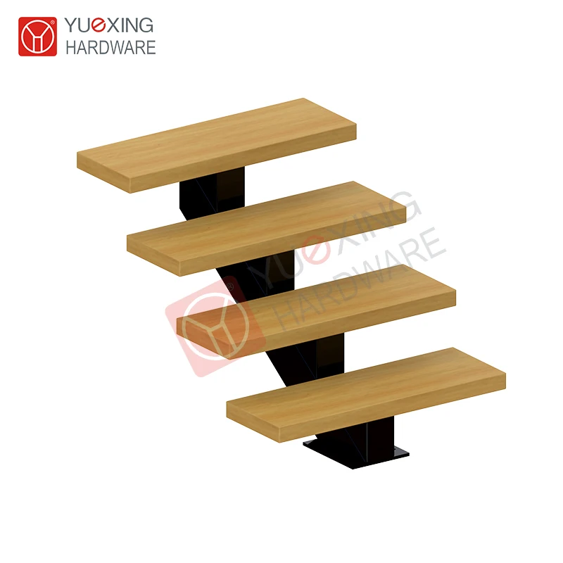 Modern Wood Tread Single Stringer Staircase High Quality Indoor Glass Step Straight Stairs