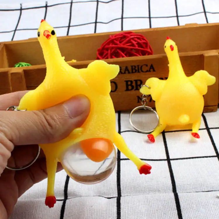 Fun Rubber Chicken Laying Keyring Egg Hens Funny Relief Stress Ball