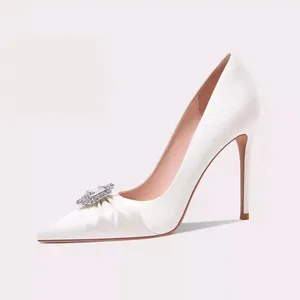 White Wedding Shoes Pointed Toe Bride Pumps High Heels Shoes for Women Strass and Diamond Slip on Stiletto