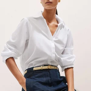 Manufacturer Oem Button up Front White Blouses Elegant Tops Women  Relaxed Fit Long Sleeve Basic Cotton Shirts Blouse
