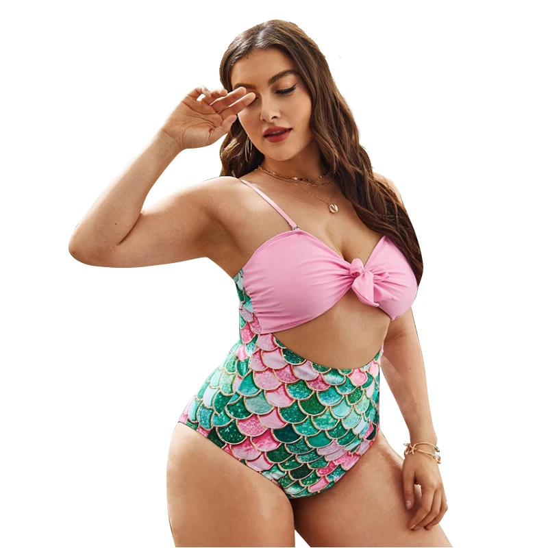 Free Sample Big Size Swimsuit Women Mermaid Front Bow Tie Hollow Out Sexy Recycled Nylon Swimwear Female Bikinis