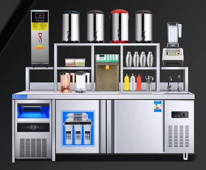 New Arrival  Factory Offered Various of Bubble Tea Preparing Working Station Table Counter Milk Tea Counter Fridge