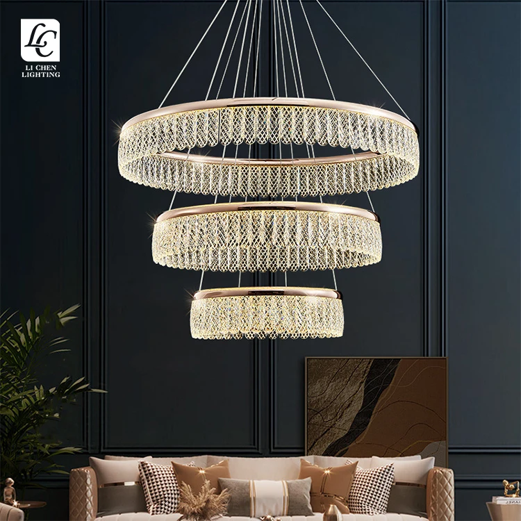 P0057 Modern Indoor Decoration Gold Chandelier Living Room Dining Room Acrylic LED Pendant Light