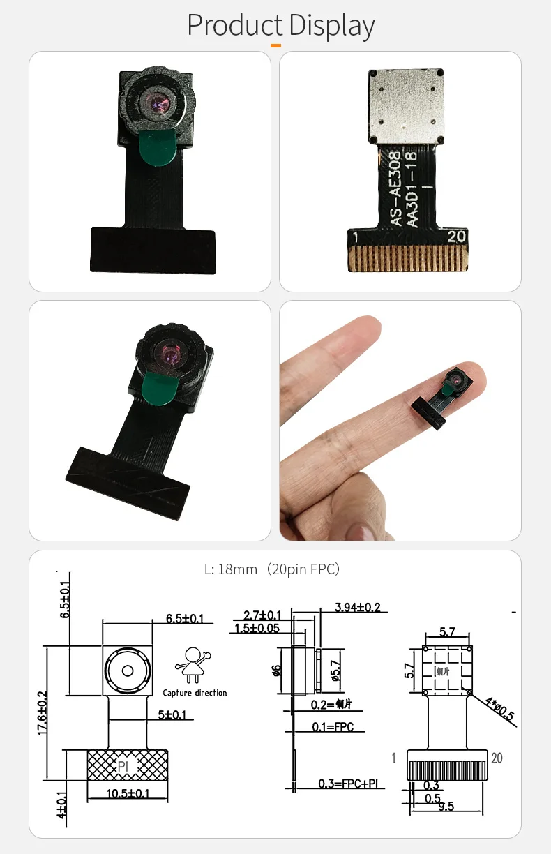 DGZX 0.3MP 1/6.5 Inch CMOS BF3A03 Monochrome 24PIN Fixed Focus Mini Camera Module for Scanning Code Payment Device插图1