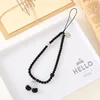 K3373 black rice bead phone chain-black cherry