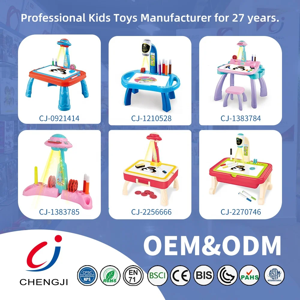 Chengji Drawing Desk Toy Painting Board Sketch Toy Multifunctional Cartoon Graffiti Rocket Drawing Table Projection for Kids