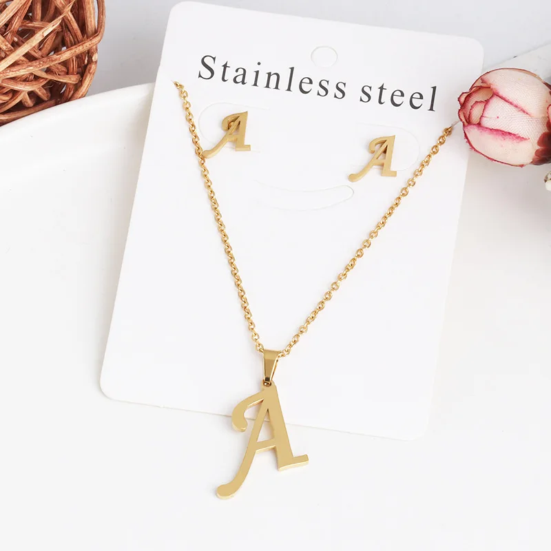 Jewelry For Women Gold Big Initial 26 Letters Pendants Necklace Stainless Steel 