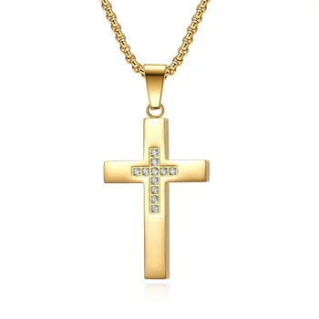 Stainless Steel Cross Pendant Necklace with Gold Plating Snake Chain for Engagement & Party Religious Style