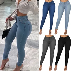 Women's High Waist Stretch Denim Bodycon Jeans Vendor Clothing Casual Style Solid Pattern for Year-Round Wear