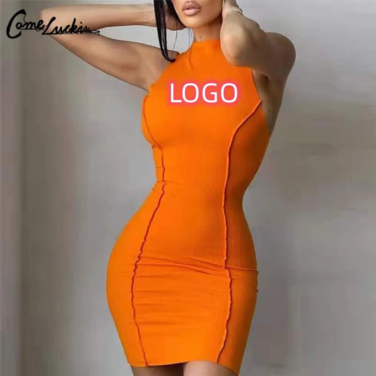 Newest Plain Butt Lift Stitching One Piece Dress 2023 Casual Sleeveless Knit Bodycon Dress Women