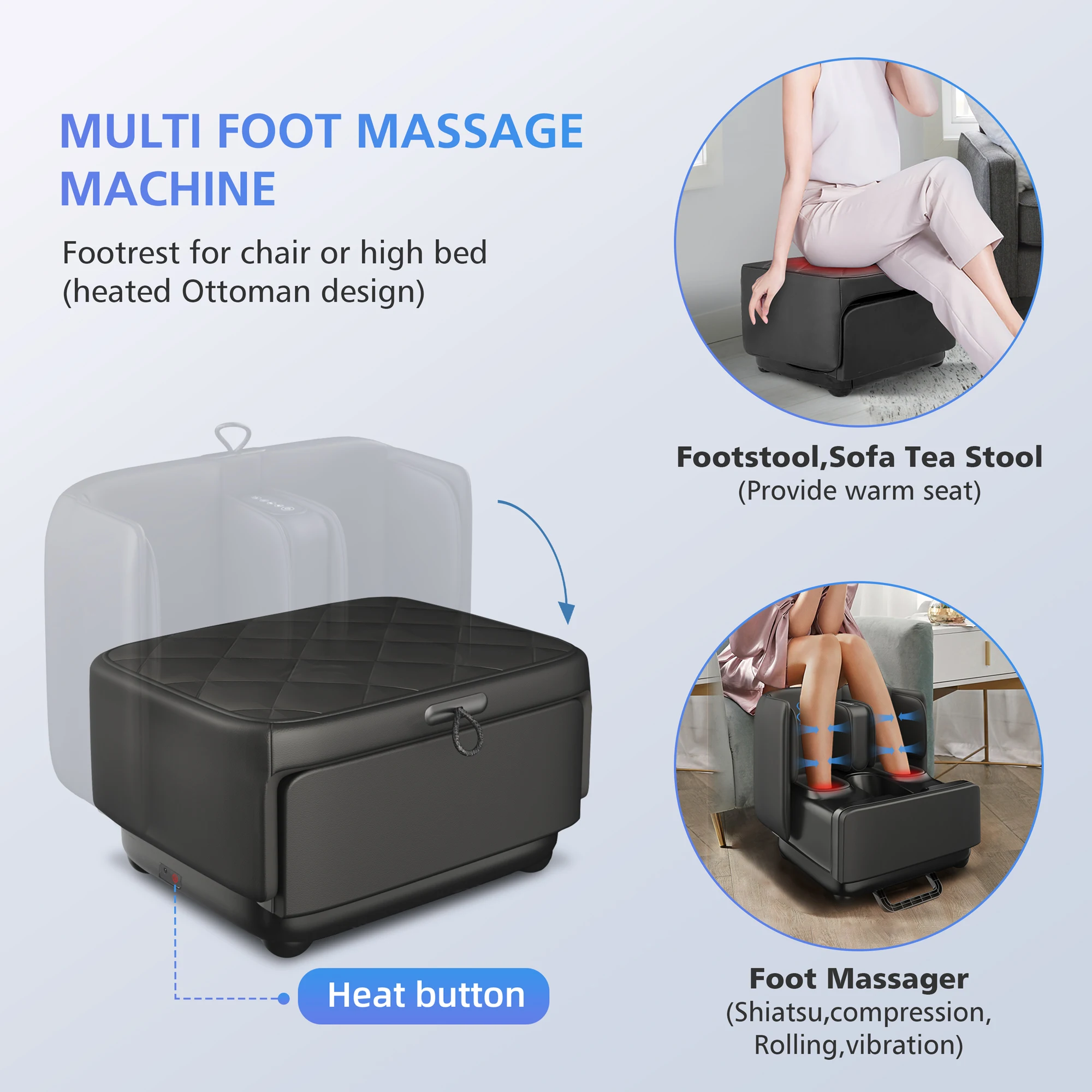 Comfier 2 In 1 Foot Massager Machine & Ottoman Foot Rest,Shiatsu Foot
