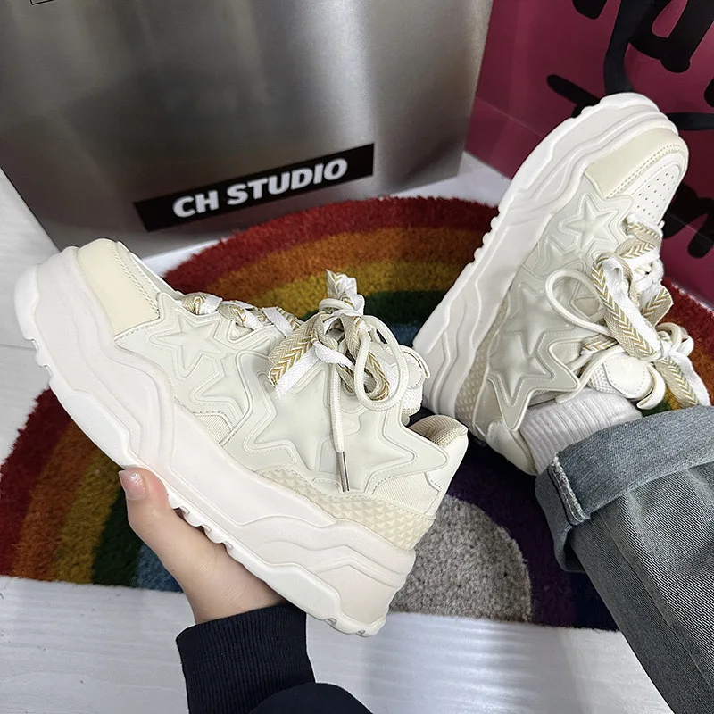 Zari MOQ 30 Pairs of Mix Color Star Bread Shoes New Autumn and Winter  Couple Board Shoes Increase Thick Sole Tide Shoes