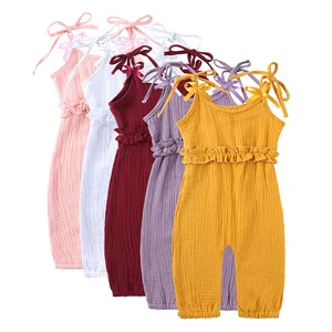 Summer Girls Jumpsuit Comfortable Basic Strap Vest Top Short Solid Kids Fit Romper Casual Holiday Sleeveless Knitted Long Pants