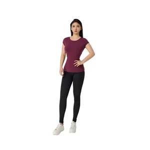 Women's Purple Short-sleeved  Round-neck Yoga Tops Flexible Quick-Dry Sweat-Resistant Shirts for Pilates Fitness  Women Gym