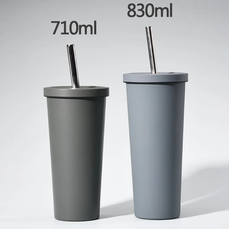 2026 New Stainless Steel Straw Cup 710ml Large Hole Cover Bubble Tea Cup Customized Large Capacity Vacuum Insulated Car Cup
