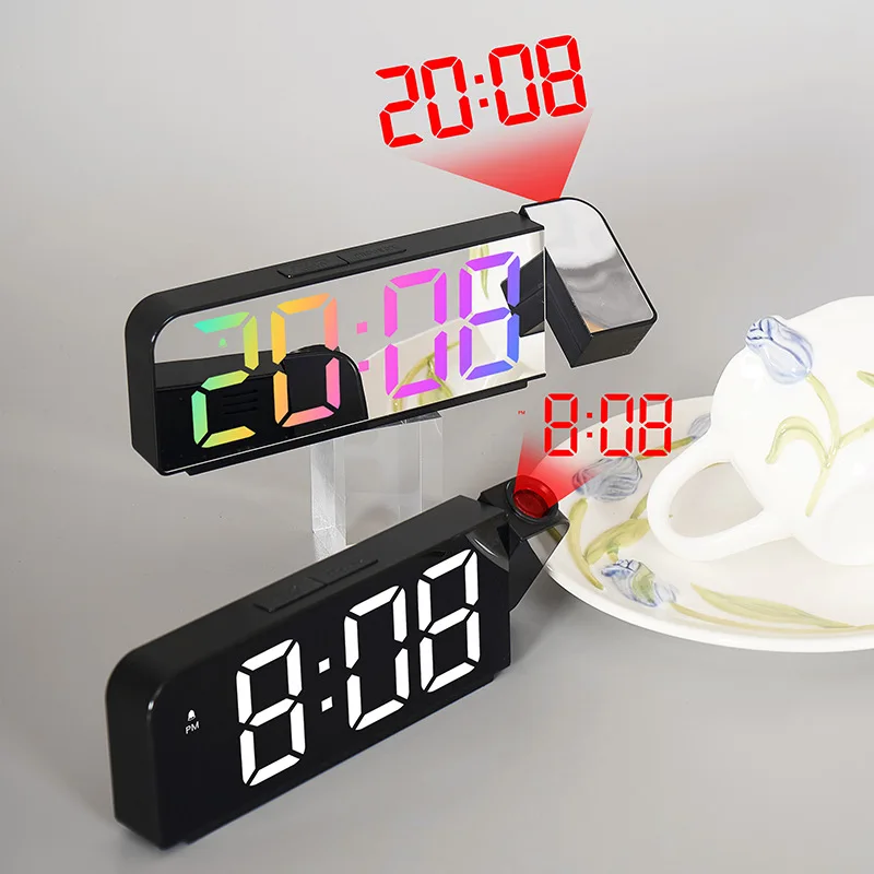 Modern LED Digital Display Alarm Clock 180° Projector USB Charging Electric Single Face Solar Powered for Studying Placement