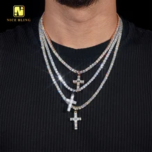 2025 New Style Emerald Cut One Row Small Cross Pendant Ready Stock Moissanite Pendant Hip Hop iced out Pendant Religious Jewelry