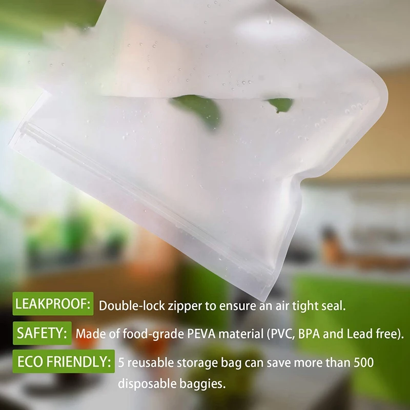 Biodegradable Reusable PEVA Ziplock Leakproof Storage Bag for Snacks and Sandwich