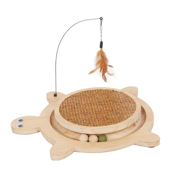 Natural sisal cat claw board durable turtle pattern claw pole toy with feather pole