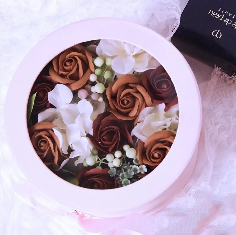 Double Layer Rotating Round Flower Box  Arrangement Gift Love Rose Boxes With Clear Window