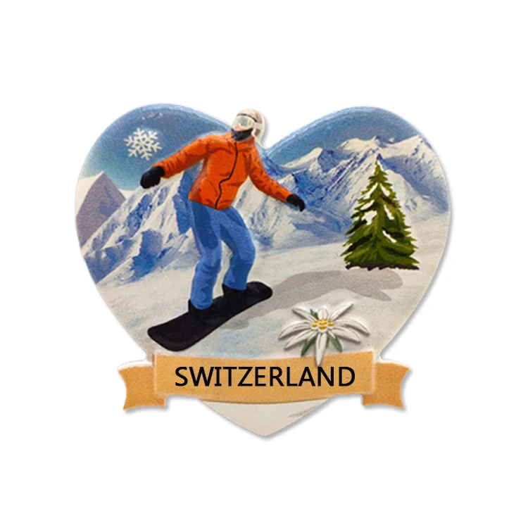 Custom Logo Resin Refrigerator Magnet Travel Gift European Snow Mountain Skiing Andorra Souvenir Fridge Magnet