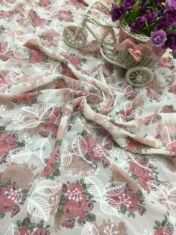 Новый старинный шифон с принтом Вышивка Кружева Тюль Оболочка ткань Клевер Дырокол вышивка ткань