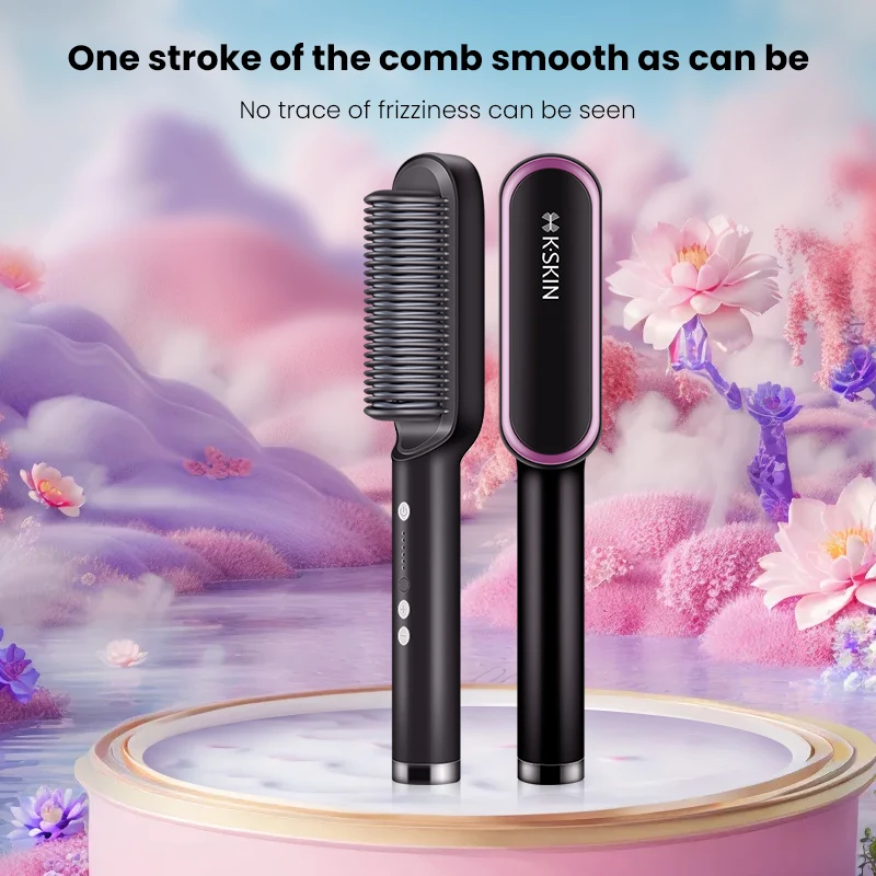 KSKIN Hair Straightener Brush - Black and Pink KSKIN Fast Heating Hair Straightener Brush - Anti Scald  main image 3