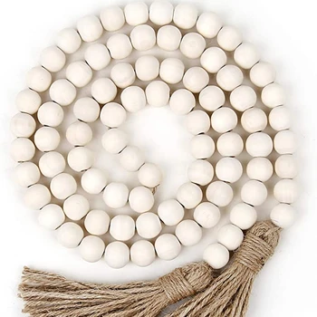 RTS Wood Crafts 58in Wood Bead Garland With Tassels Wall Hanging Decoration Farmhouse Beads