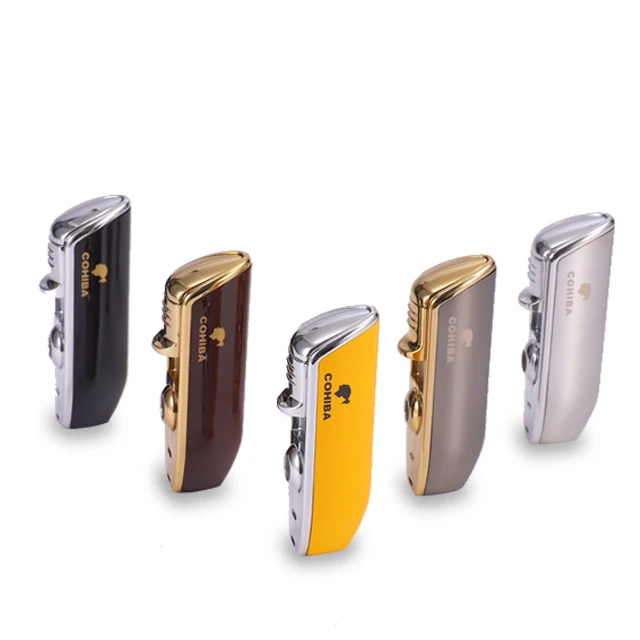 Эргономичная Зажигалка для сигар, регулируемый ветрозащитный тройной факел с рукояткой и встроенным дыроколом для сигар, Размер 3