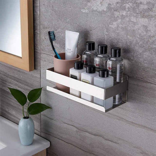 Lisveth Metal Adhesive Bathroom Shelves Rebrilliant Finish: Brushed Silver