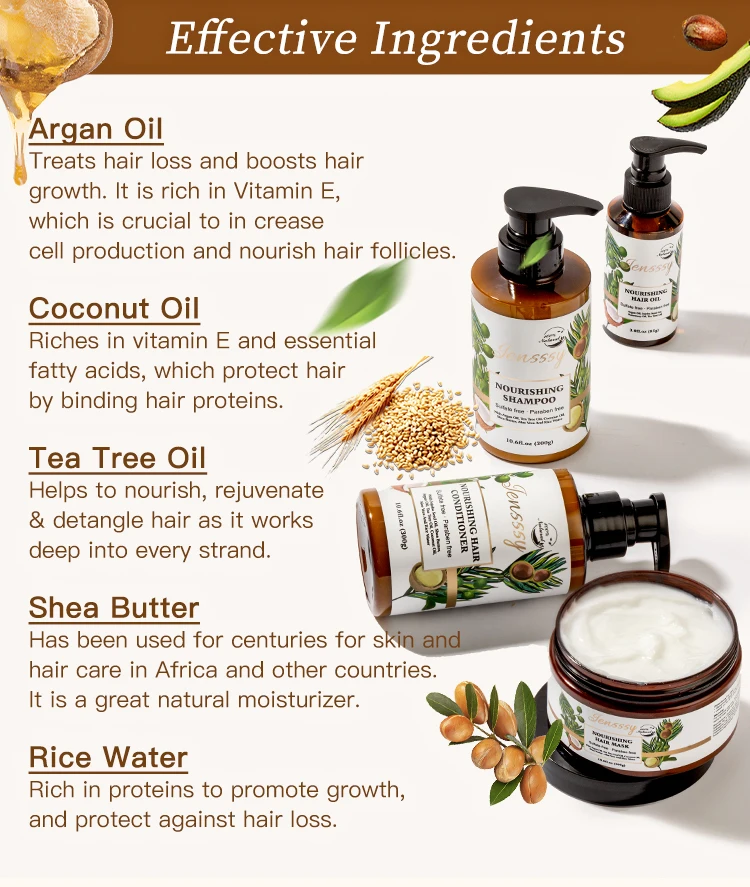 素食有机修复自有品牌生物素坚果油定制生发油保湿洗发水100% 天然护发套装