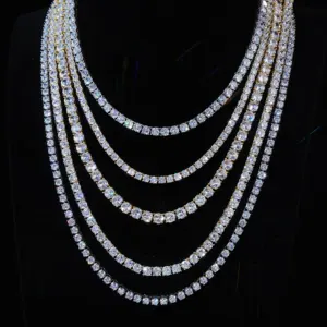 Luxury 4mm D Color Moissanite VVS Diamond Tennis Chain Necklace Dainty Sterling Silver Fashion Jewelry