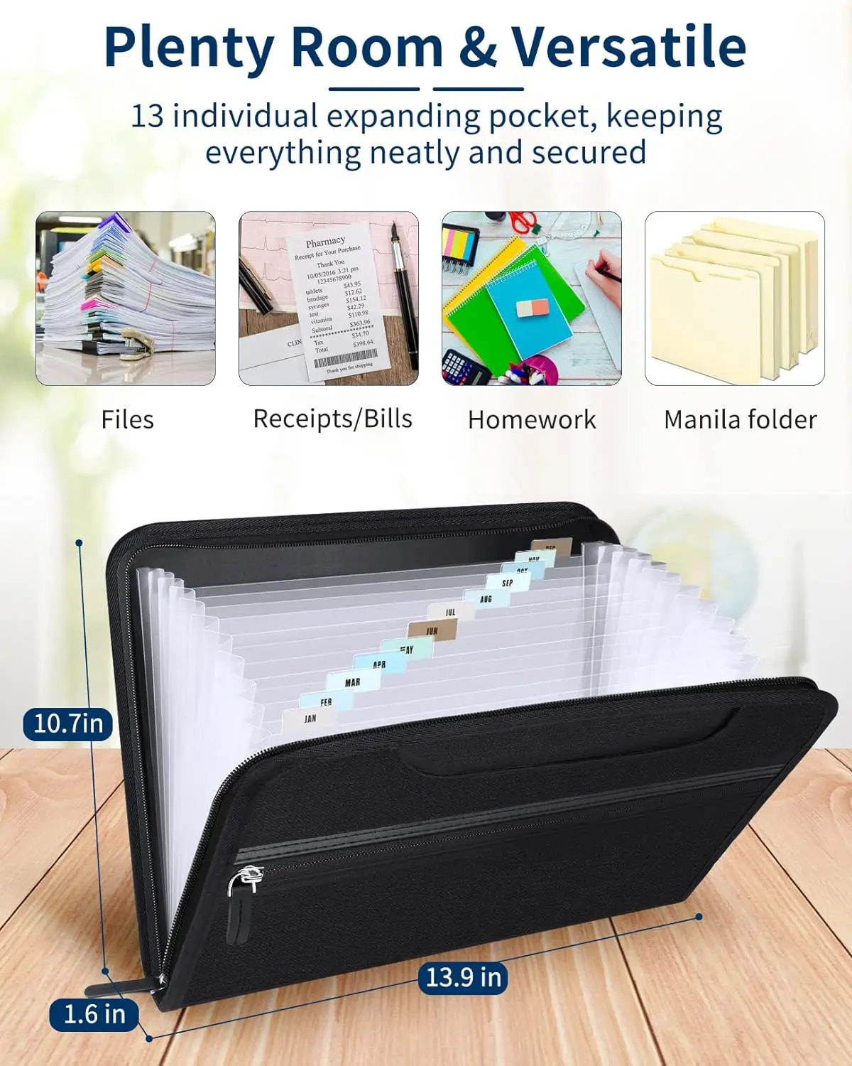 Expanding File Folder With Portable Handle Organizer Briefcase Business A4  Letter Size 13 Pockets Labels Document Bag