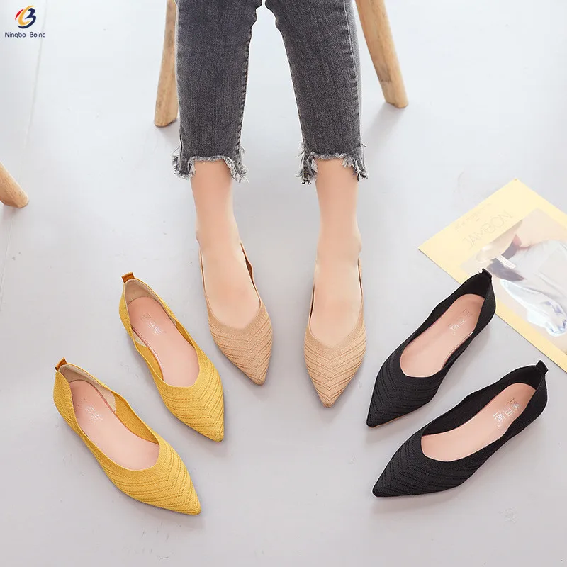 Independientemente Guerrero Jane Austen Wholesale Hot selling closed pointy woven pattern fly knit women's pumps  flat sole women shoes flats dress shoes From m.alibaba.com