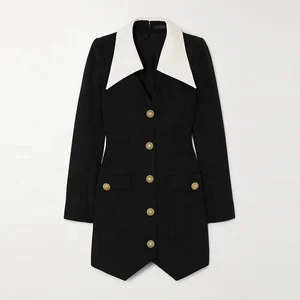 Clothing Manufacturer Custom Spring Autumn Polo Collar Long Sleeve Single Breasted Elegant Casual Women Black Suit Dress