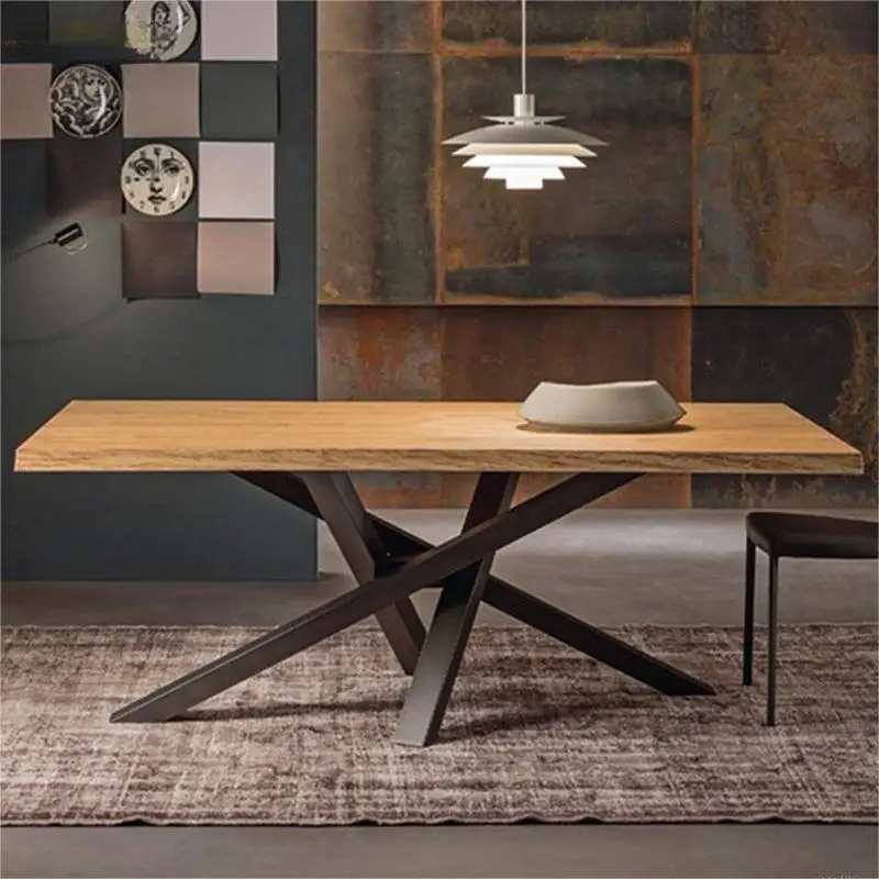 Rectangular Dining Table Set Wooden With Pine Wood Carbon Steel Base Sand Black Match Home Furniture Hotel Restaurant